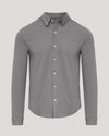 Oak Stretch Oxford 2.0: Medium-gray, long-sleeve, button-front shirt with classic collar.