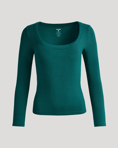Ribbed Long Sleeve Scoop Neck - Deep Emerald