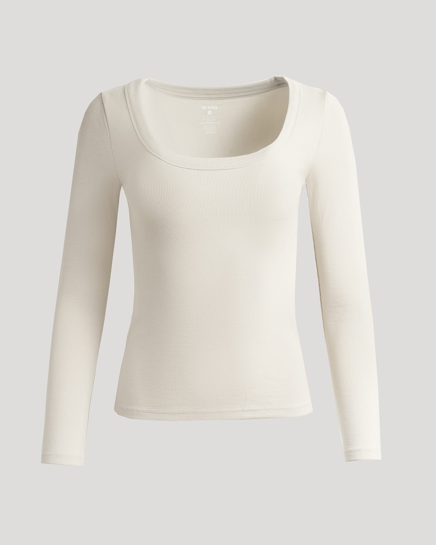 Womens Oatmeal Ribbed Long Sleeve Scoop Neck Tee displayed flat.