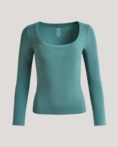Ribbed Long Sleeve Scoop Neck - Stormcloud