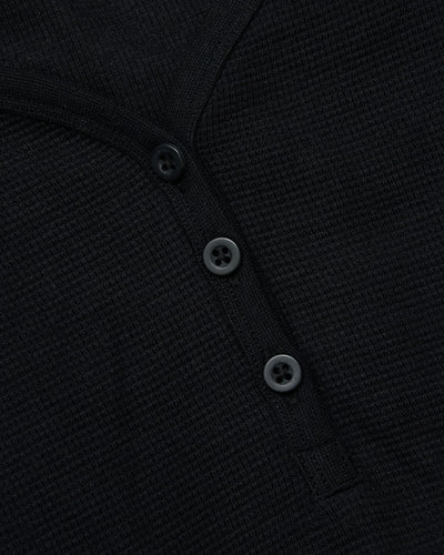 Waffle Long Sleeve Boxy Henley - Black