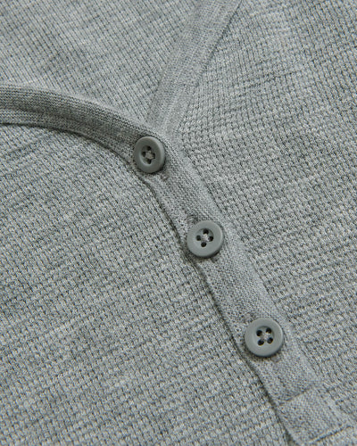 Waffle Long Sleeve Boxy Henley - Heather Gray