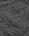 Charcoal Heather Gray Long Sleeve Flannel Shirt pocket detail with button.