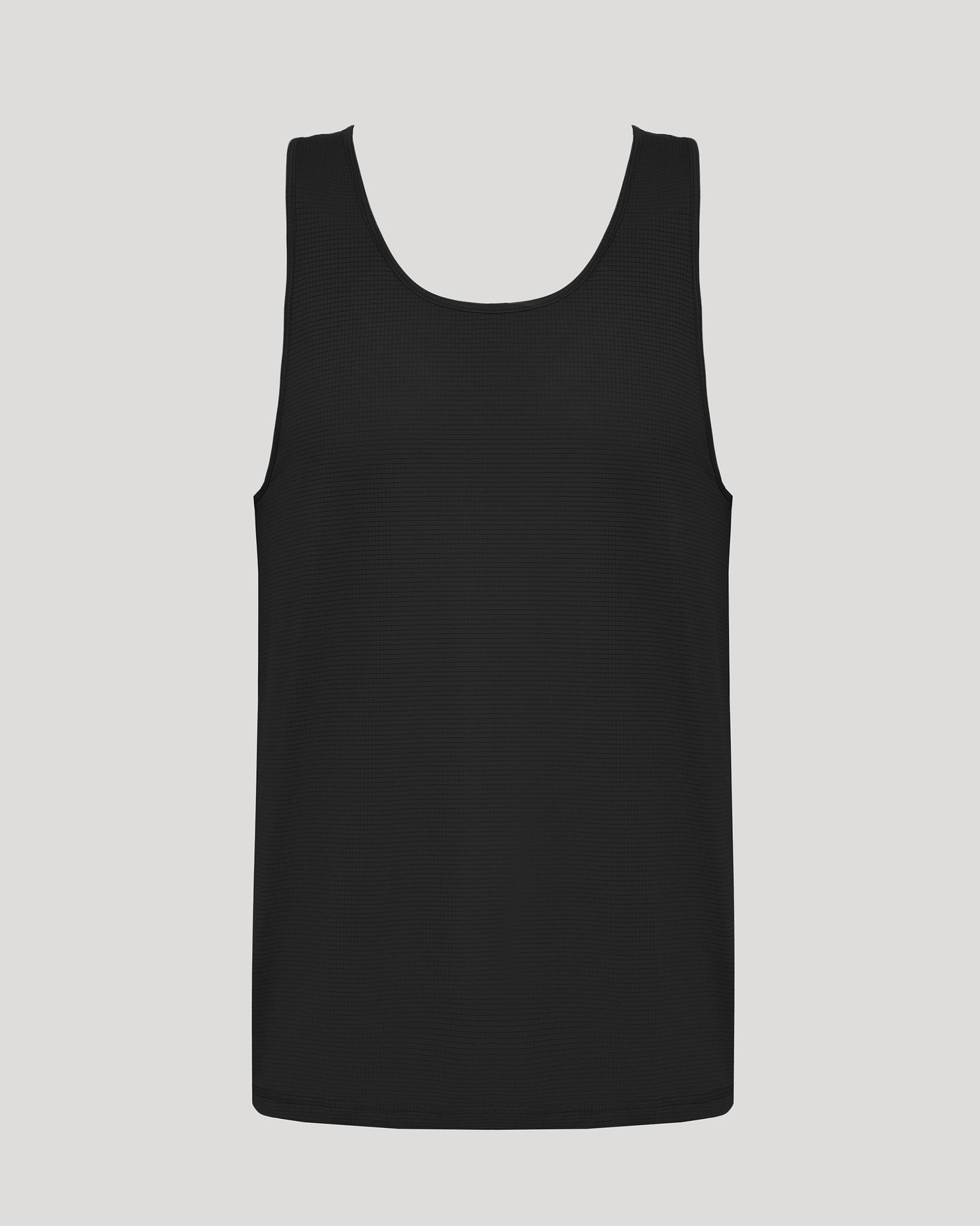 Black Sleeveless Active Mesh Tank on light gray background.