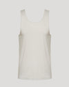 Dove Sleeveless Active Mesh Tank, light cream, laid flat, athletic cut.