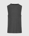 Charcoal Heather Gray Active Sleeveless Muscle Tee, wide arm openings, crew-neck.