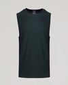 Dark Heather Forest Sleeveless Active Muscle Tee with crew neck laid flat.