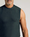 Man wearing Dark Heather Forest Sleeveless Active Muscle Tee.