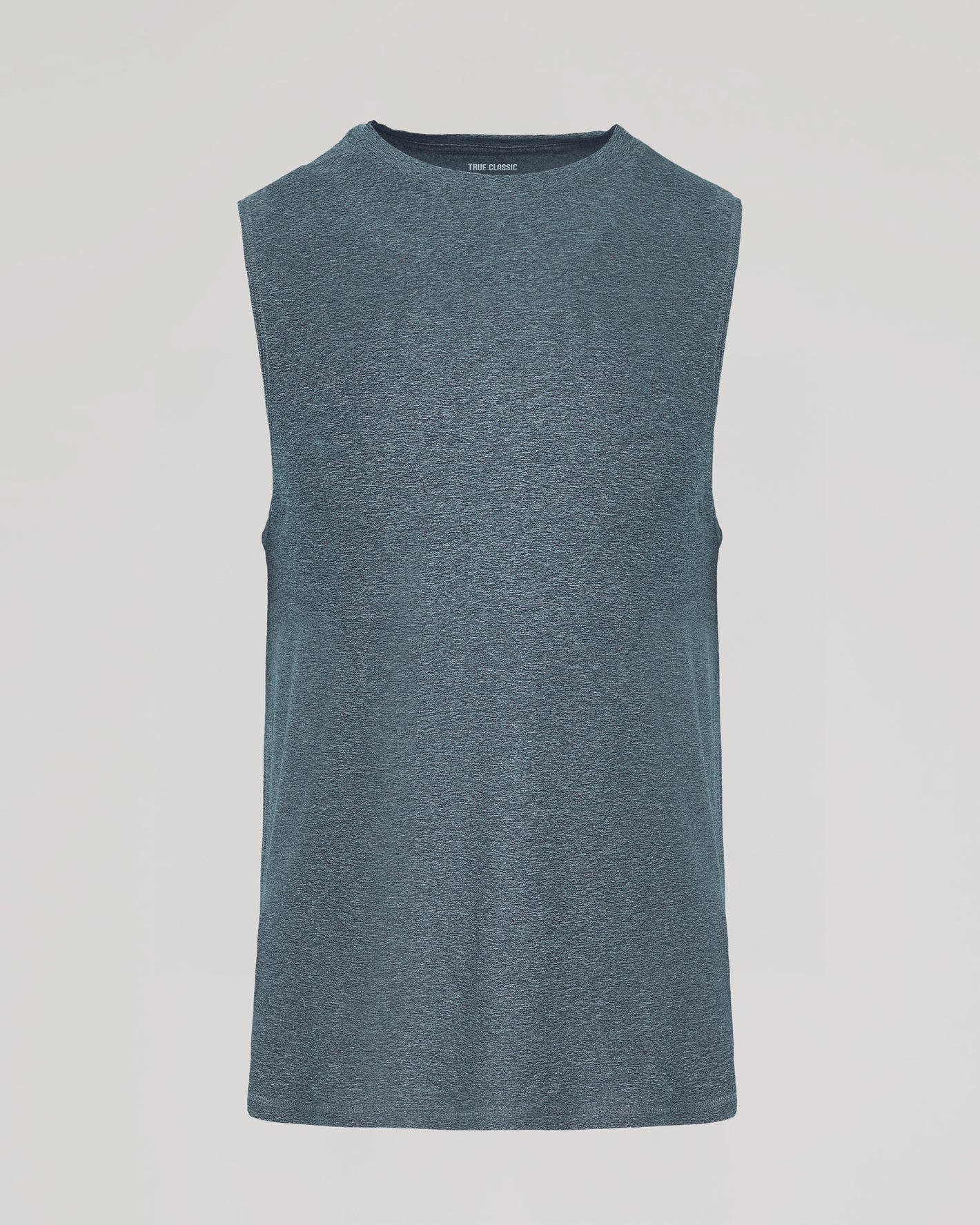 Heather Navy Sleeveless Active Muscle Tee on neutral backdrop.