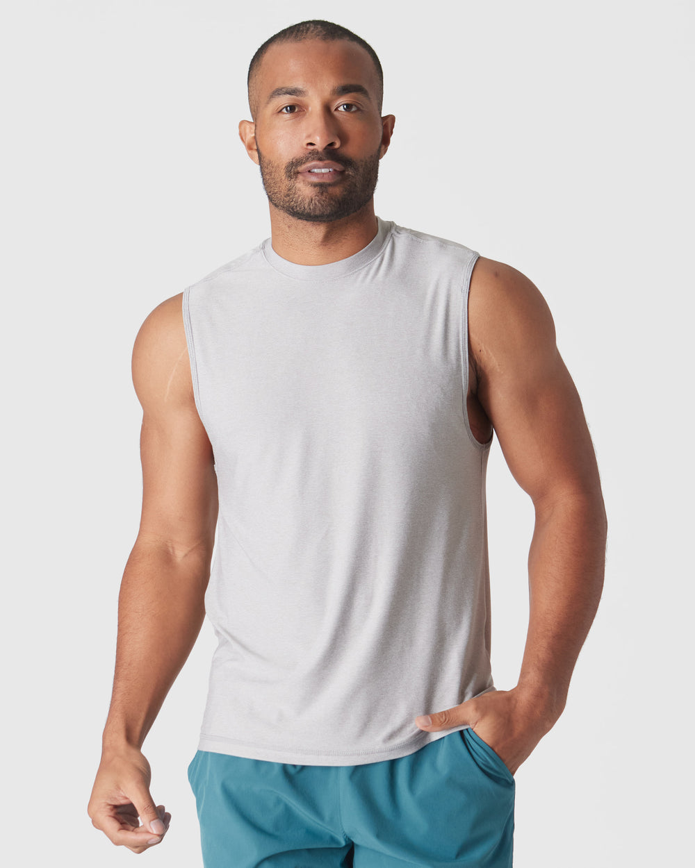 Light Heather Gray Sleeveless Active Muscle Tee