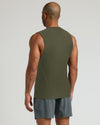 Military Green Sleeveless Active Muscle Tee on man with tattoos.