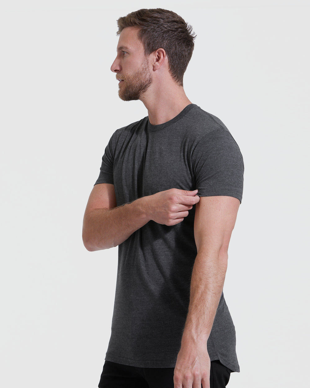 Charcoal Heather Gray Tall Round Hem Crew Neck T-Shirt