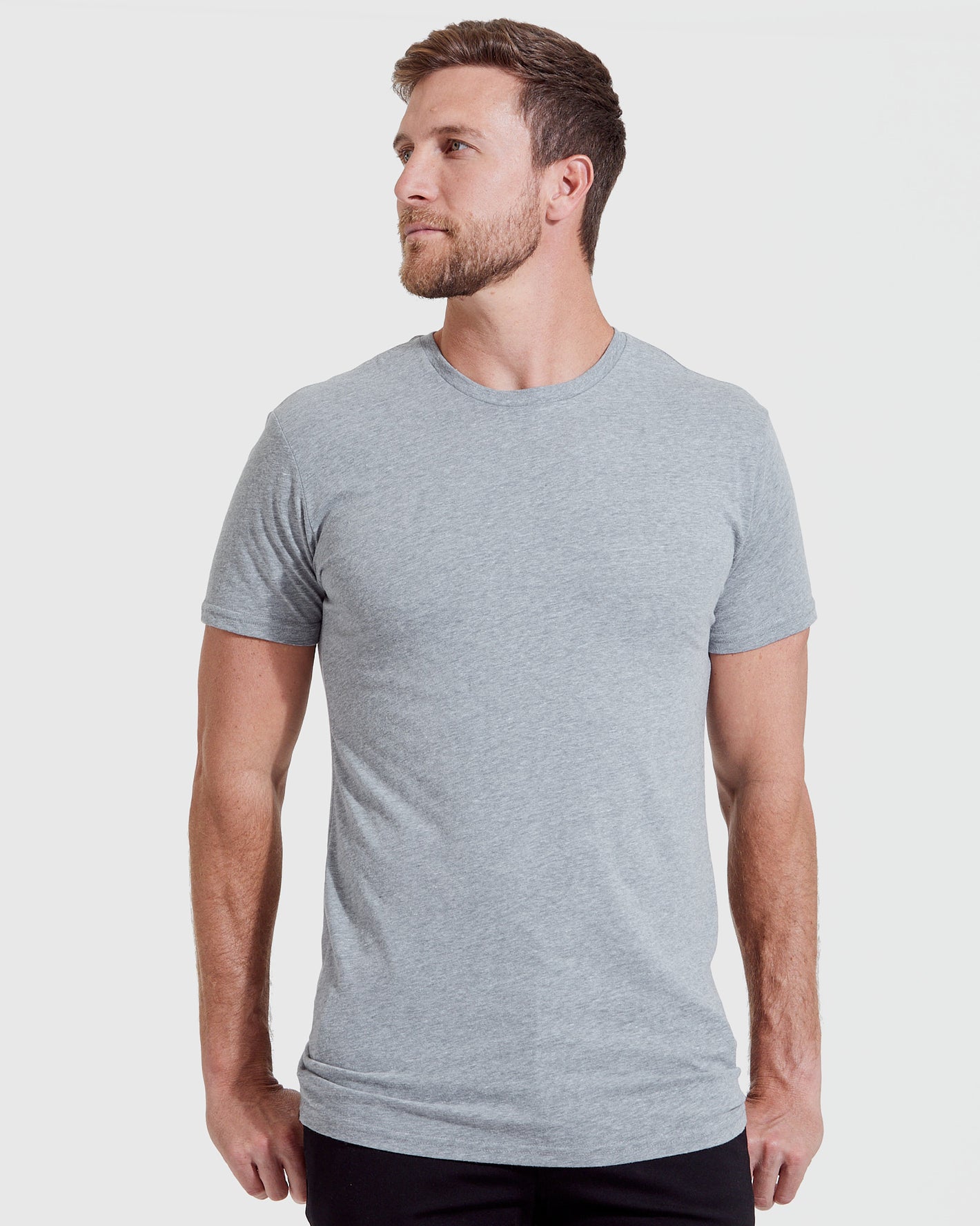 Langes T-Shirt mit rundem Saum und Rundhalsausschnitt in Heather Gray