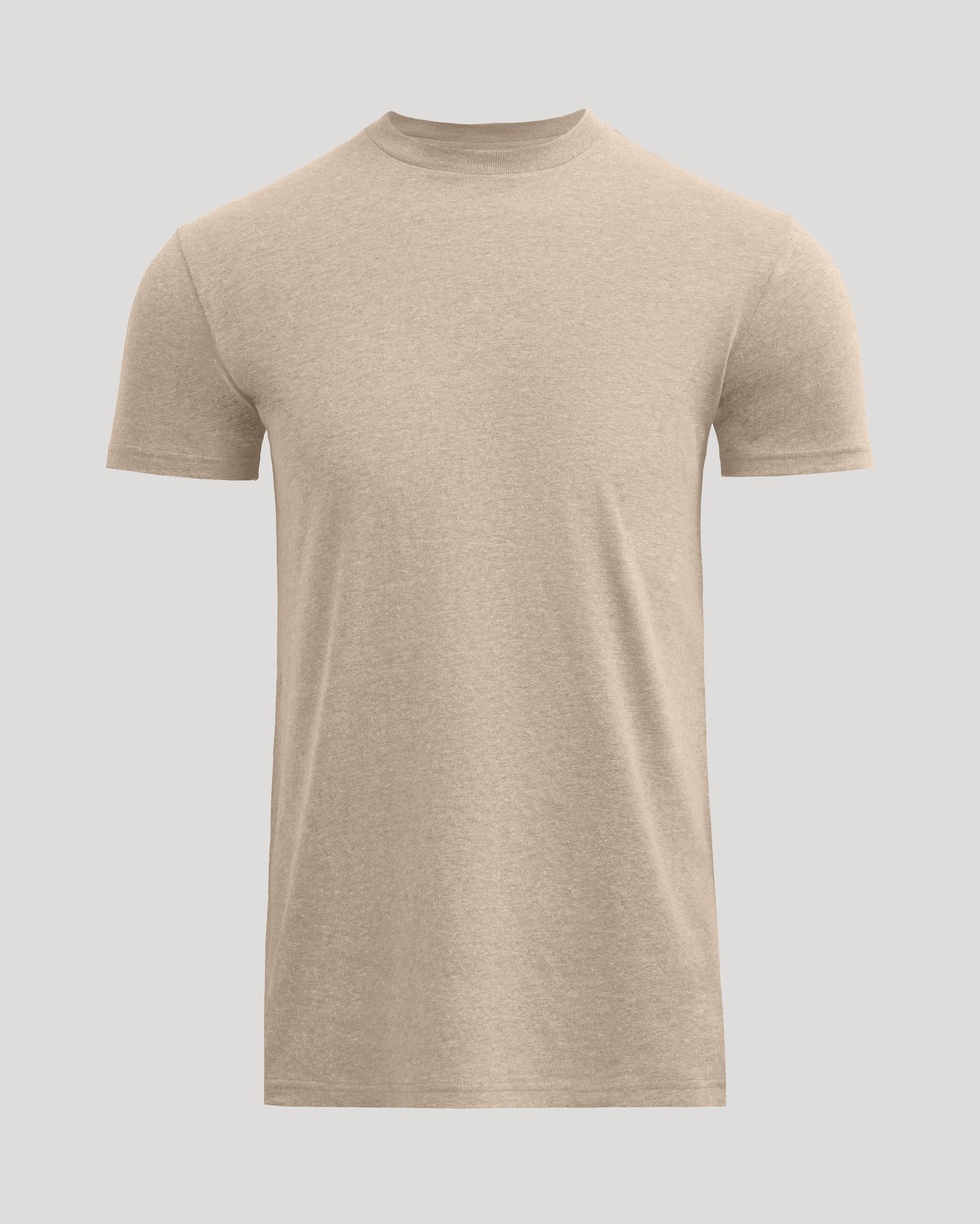 Heather Fennel Tall Straight Hem Crew Neck T-Shirt, light beige, front view.