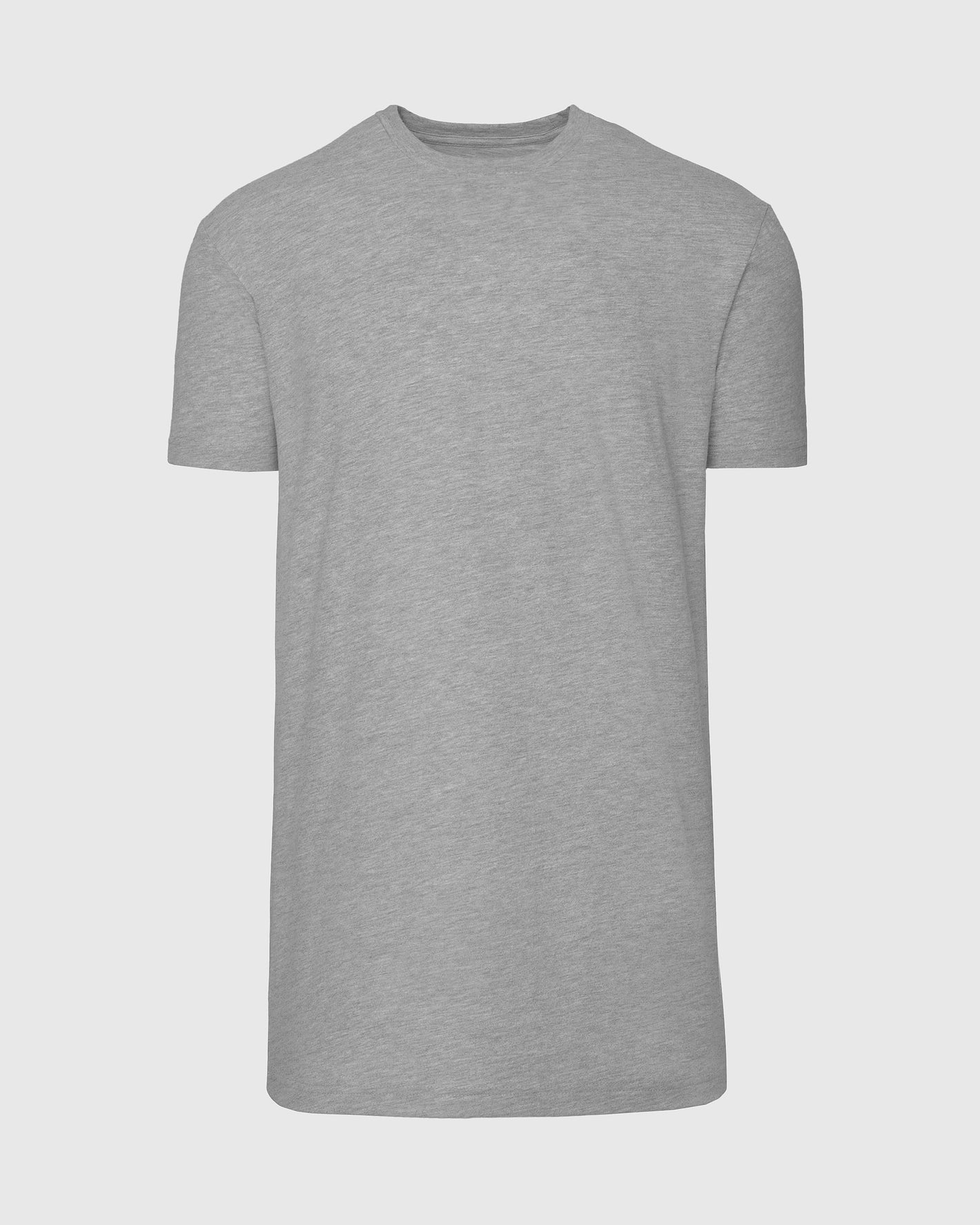 Heather Gray Tall Straight Hem Crew Neck T-Shirt against neutral background.