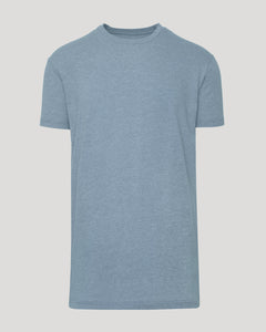 True ClassicHeather Indigo Tall Straight Hem Crew Neck T-Shirt, laid flat, short-sleeve design.