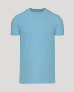 True ClassicHeather Voyager Short Sleeve Tall Crew in sky-blue, front view.