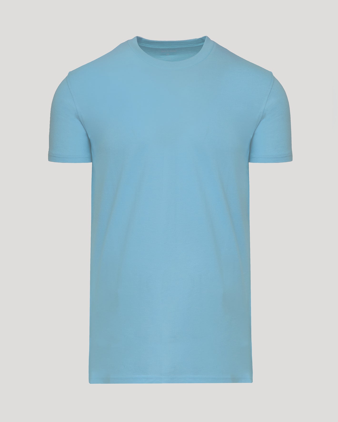 Heather Voyager Short Sleeve Tall Crew in sky-blue, front view.