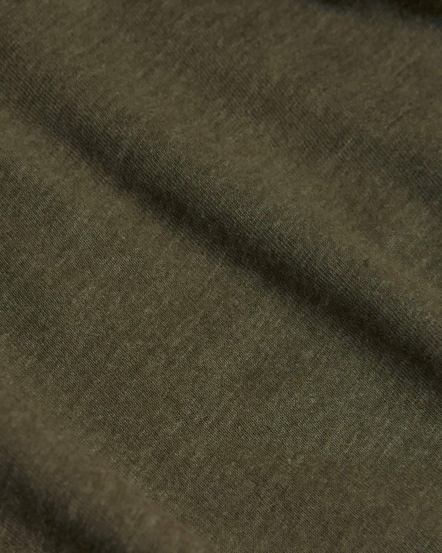 Heather Military Green Tall Straight Hem Crew Neck T-Shirt, close-up of fine knit fabric.