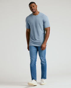 True ClassicHeather Indigo Tall Straight Hem Crew Neck T-Shirt on model.