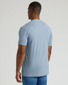True ClassicHeather Indigo Tall Straight Hem Crew Neck T-Shirt on model's back view.