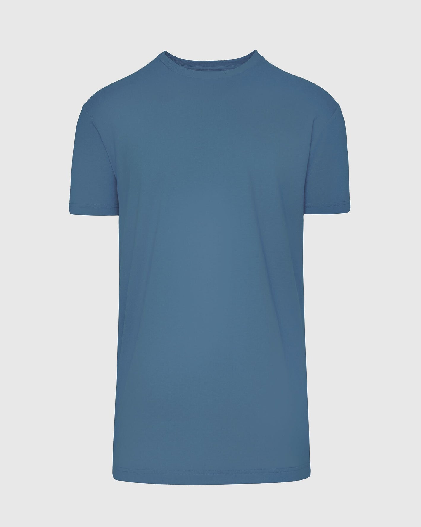 Indigo Tall Straight Hem Crew Neck T-Shirt, medium-blue, short-sleeved.