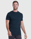 Man wearing Staple Tall Straight Hem T-Shirt, studio shot.