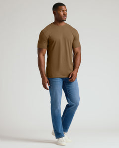 True ClassicModel wearing Tan 499 Tall Straight Hem Crew Neck T-Shirt.