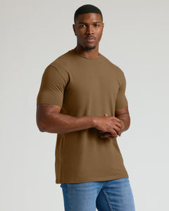 True ClassicTan 499 Tall Straight Hem Crew Neck T-Shirt on fit man.