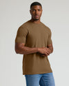Tan 499 Tall Straight Hem Crew Neck T-Shirt on fit man.