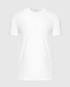 White Tall Straight Hem Crew Neck T-Shirt against light gray background.