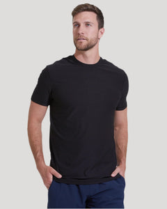 True ClassicMan wearing Black & White Tall Active Crew 6-Pack T-shirt, hands in pockets.