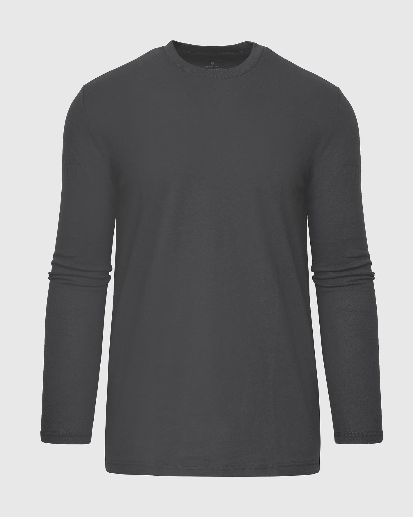 Carbon Tall Long Sleeve T-Shirt, charcoal, laid flat, crew-neck style.