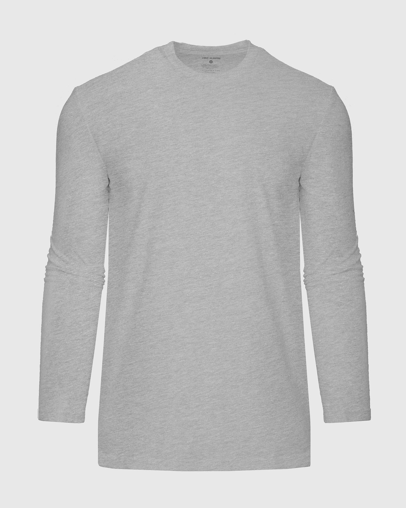 Heather Gray Tall Long Sleeve T-Shirt laid flat, showcasing crew neck and fit.