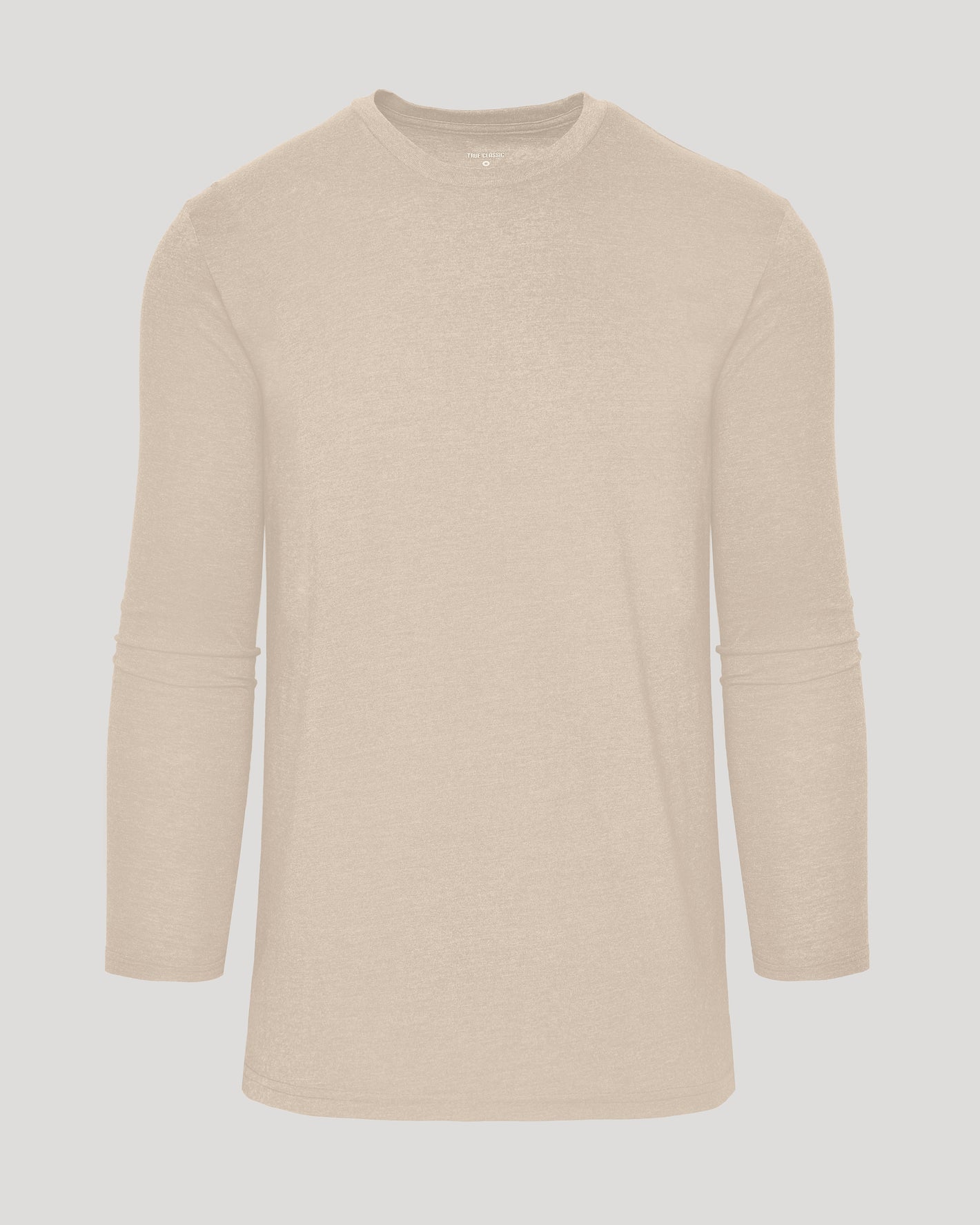 Heather Camel Tall Long Sleeve T-Shirt, laid flat, showcasing casual style.