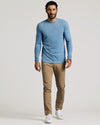 Heather Indigo Tall Long Sleeve T-Shirt worn with chinos and sneakers.
