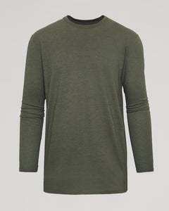 True ClassicHeather Military Green Tall Long Sleeve T-Shirt, olive-green, crewneck, plain design.