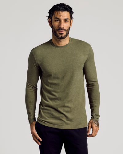 Tall Classic Long Sleeve Crew Neck - Heather Military Green