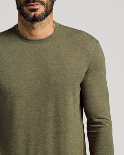 Tall Classic Long Sleeve Crew Neck - Heather Military Green