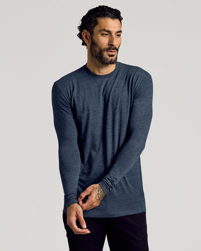 Tall Classic Long Sleeve Crew Neck - Heather Navy