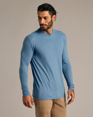 Indigo Tall Long Sleeve T-Shirt on male model with khaki trousers.