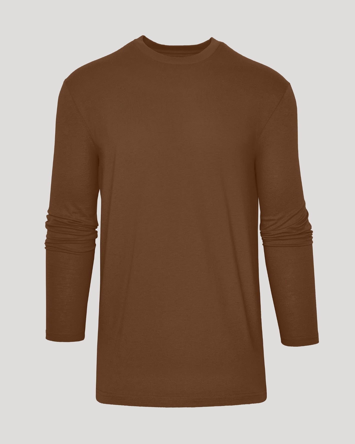 Sepiawood Tall Long Sleeve T Shirt, front view, solid brown.