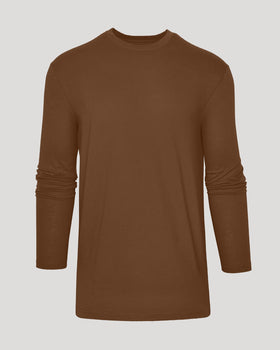 Sepiawood Tall Long Sleeve T Shirt, front view, solid brown.