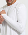 White Tall Long Sleeve T-Shirt, man adjusting cuff, showcasing perfect fit.