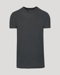 True ClassicCharcoal Heather Gray Tall Short Sleeve Classic V-Neck laid flat.