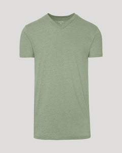 True ClassicDark Heather Bay Green Tall Classic V-Neck T-shirt, laid flat.
