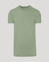 Dark Heather Bay Green Tall Classic V-Neck T-shirt, laid flat.