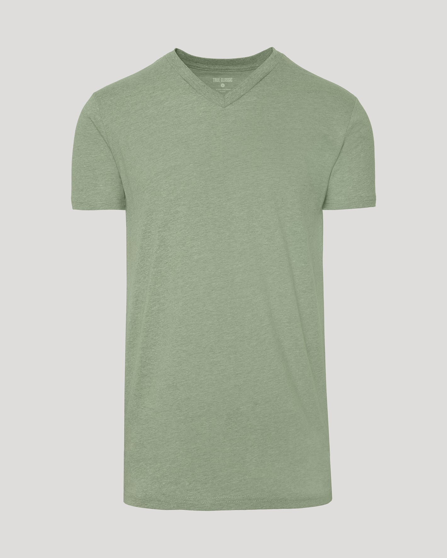 Dark Heather Bay Green Tall Classic V-Neck T-shirt, laid flat.