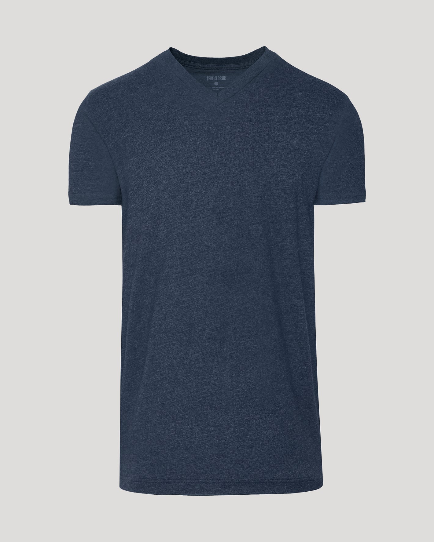 Heather Navy Tall Short Sleeve Classic V-Neck, tailored fit, breathable fabric.