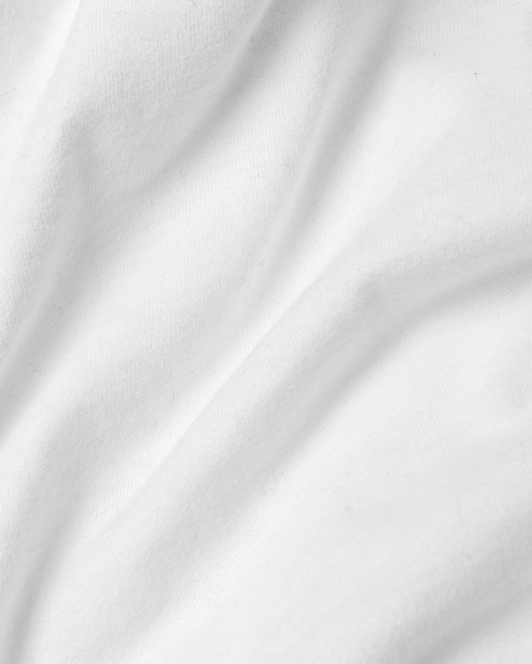 White Tall Short Sleeve Classic V-Neck fabric texture close-up.